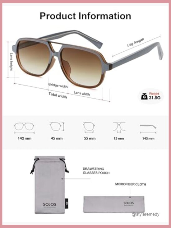 Retro Aviator Sunglasses with Double Bridge Design UV400 Protection